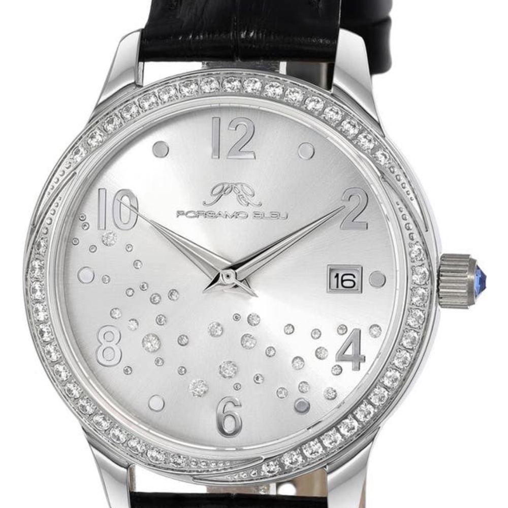 Porsamo Bleu Ruby Sunray Croc-embossed leather strap watch 34mm